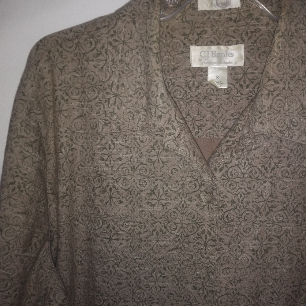 C.J. Banks 1X Beige Patterned Shirt Blazer Plus - Picture 4 of 5